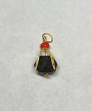 Vintage NOS 1960's 14KT Genuine 8mm Azabache Jet Black & Coral Bead Horseshoe Pendant