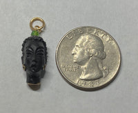 Vintage 1960's New Old Stock 14K Gold Filled Curly Hair Blackamoor & Green Jade Pendant