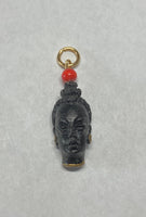 Vintage 1960's New Old Stock 14K Gold Filled Straight Hair Blackamoor & 4mm Red Coral Bead Pendant