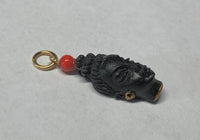 Vintage 1960's New Old Stock 14K Gold Filled Straight Hair Blackamoor & 4mm Red Coral Bead Pendant