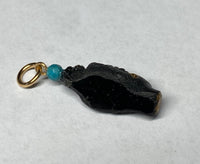 Vintage 1960's New Old Stock 14K Gold Filled Straight Hair Blackamoor & 3mm Turquoise Bead Pendant