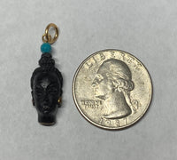 Vintage 1960's New Old Stock 14K Gold Filled Straight Hair Blackamoor & 3mm Turquoise Bead Pendant