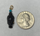 Vintage 1960's New Old Stock 14K Gold Filled Straight Hair Blackamoor & 3mm Turquoise Bead Pendant