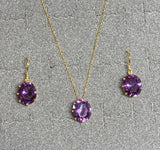 18K Yellow Gold-plated Sterling Silver CZ Alexandrite Necklace and Earrings Birthstone Set