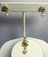 18Kt Yellow Gold Genuine Diamond & Pearl Earrings and Pendant "X" Set