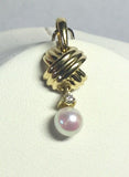 18Kt Yellow Gold Genuine Diamond & Pearl Earrings and Pendant "X" Set