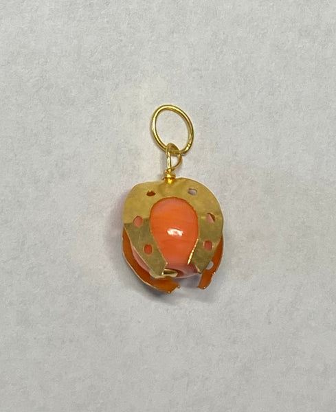 Vintage NOS 1960's 14KT 8mm Coral Bead Horseshoe Pendant