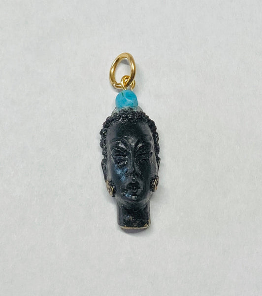 Vintage 1960's New Old Stock 14K Gold Filled Curly Hair Blackamoor & Turquoise Pendant