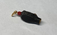 Vintage 1960's New Old Stock 14K Gold Filled Curly Hair Blackamoor & Red Coral Pendant