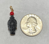 Vintage 1960's New Old Stock 14K Gold Filled Straight Hair Blackamoor & 4mm Red Coral Bead Pendant