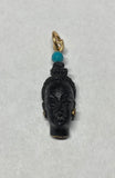 Vintage 1960's New Old Stock 14K Gold Filled Straight Hair Blackamoor & 3mm Turquoise Bead Pendant