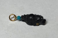 Vintage 1960's New Old Stock 14K Gold Filled Straight Hair Blackamoor & 3mm Turquoise Bead Pendant