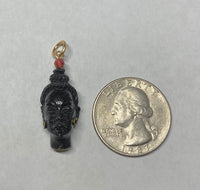 Vintage 1960's New Old Stock 14K Gold Filled Straight Hair Large Blackamoor & 3mm Red Coral Bead Pendant