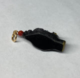 Vintage 1960's New Old Stock 14K Gold Filled Straight Hair Large Blackamoor & 3mm Red Coral Bead Pendant