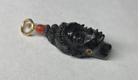 Vintage 1960's New Old Stock 14K Gold Filled Straight Hair Large Blackamoor & 3mm Red Coral Bead Pendant