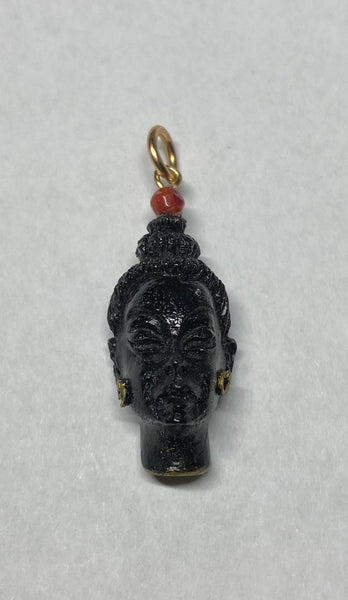 Vintage 1960's New Old Stock 14K Gold Filled Straight Hair Large Blackamoor & 3mm Red Coral Bead Pendant