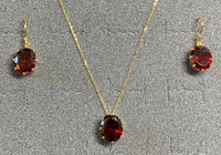 18K Yellow Gold-plated Sterling Silver Garnet Cubic Zirconia Necklace and Earrings Birthstone Set