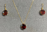 18K Yellow Gold-plated Sterling Silver Garnet Cubic Zirconia Necklace and Earrings Birthstone Set