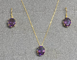 18K Yellow Gold-plated Sterling Silver Amethyst Cubic Zirconia Necklace and Earrings Birthstone Set