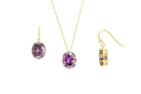 18K Yellow Gold-plated Sterling Silver CZ Alexandrite Necklace and Earrings Birthstone Set