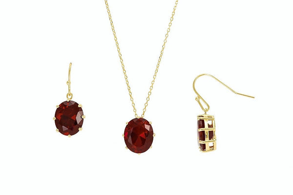 18K Yellow Gold-plated Sterling Silver Garnet Cubic Zirconia Necklace and Earrings Birthstone Set