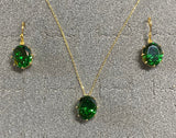 18K Yellow Gold-plated Sterling Silver CZ Emerald Necklace and Earrings Birthstone Set