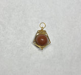 Vintage NOS 1960's 14K Goldstone Venturina 10mm Bead Pentagon Shape Spinner Pendant