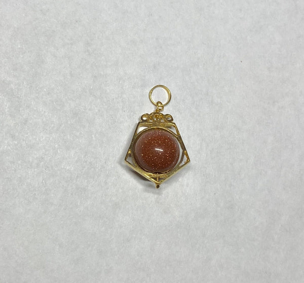 Vintage NOS 1960's 14K Goldstone Venturina 10mm Bead Pentagon Shape Spinner Pendant