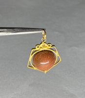 Vintage NOS 1960's 14K Goldstone Venturina 12mm Bead Pentagon Shape Spinner Pendant