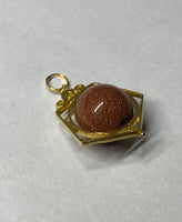 Vintage NOS 1960's 14K Goldstone Venturina 12mm Bead Pentagon Shape Spinner Pendant