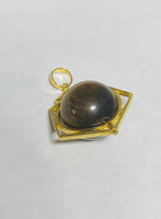 NOS 14K Yellow Gold Genuine Tiger's Eye 12mm Bead Pentagon Shape Spinner Pendant