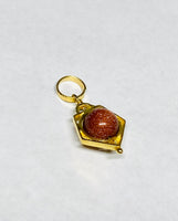 Vintage 1960's NOS 14K Yellow Gold Goldstone Venturina 6mm Bead Pentagon Shape Spinner Pendant