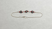 Sterling Silver Cable Link Bracelet or Anklet with (3) 6mm Azabache Jet and Coral Beads