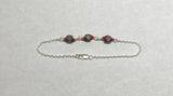 Sterling Silver Cable Link Bracelet or Anklet with (3) 6mm Azabache Jet and Coral Beads