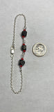 Sterling Silver Cable Link Bracelet or Anklet with (3) 6mm Azabache Jet and Coral Beads