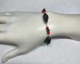 Vintage 1960's Blackamoor & Genuine Azabache Jet and Faux Coral Gold Filled Bracelet