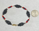 Vintage 1960's Blackamoor & Genuine Azabache Jet and Faux Coral Gold Filled Bracelet
