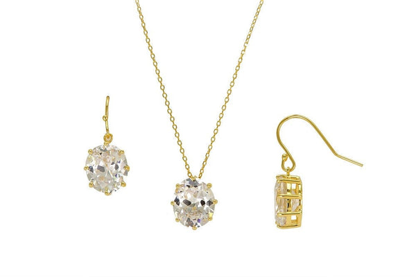 18K Yellow Gold-plated Sterling Silver Cubic Zirconia Necklace and Earrings Birthstone Set