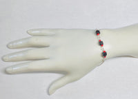 Sterling Silver Cable Link Bracelet or Anklet with (3) 6mm Azabache Jet and Coral Beads