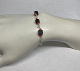 Sterling Silver Cable Link Bracelet or Anklet with (3) 6mm Azabache Jet and Coral Beads