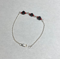 Sterling Silver Cable Link Bracelet or Anklet with (3) 6mm Azabache Jet and Coral Beads