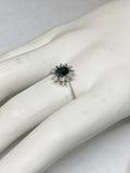 Vintage NOS 1970's Sterling Silver Genuine Blue Sapphire & Diamond Ladies Ring