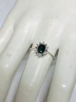 Vintage NOS 1970's Sterling Silver Genuine Blue Sapphire & Diamond Ladies Ring