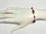 Vintage 1960's Blackamoor & Genuine Azabache Jet and Faux Coral Gold Filled Bracelet