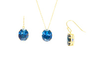 18K Yellow Gold-plated Sterling Silver CZ Blue Zircon Necklace and Earrings Birthstone Set