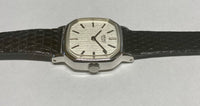 NOS 1982 Seiko Ladies Black Leather Watch with Silver Dial