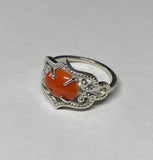 Vintage NOS 1970's Sterling Silver & Genuine 10 x 8mm Red Coral Ladies Bead Design Ring