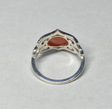 Vintage NOS 1970's Sterling Silver & Genuine 10 x 8mm Red Coral Ladies Bead Design Ring