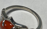 Vintage NOS 1970's Sterling Silver & Genuine 10 x 8mm Red Coral Ladies Bead Design Ring