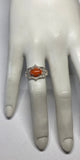 Vintage NOS 1970's Sterling Silver & Genuine 10 x 8mm Red Coral Ladies Bead Design Ring